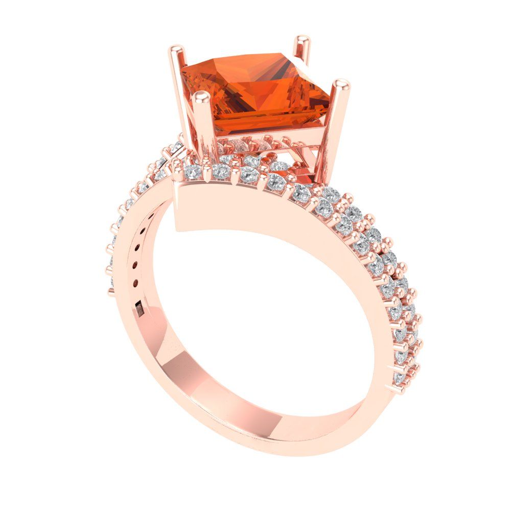 2.3075 cttw Zirconia Simulated Red Diamond Solitaire with Zirconia Simulated Diamond Accents Engagement Ring - Solid Rose Gold (VVS1, Princess Cut,7.0mm)