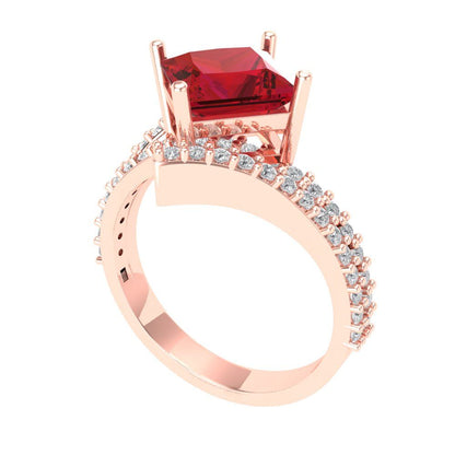 2.3075 cttw Simulated Pink Tourmaline Solitaire with Zirconia Simulated Diamond Accents Engagement Ring - Solid Rose Gold (VVS1, Princess Cut,7.0mm)