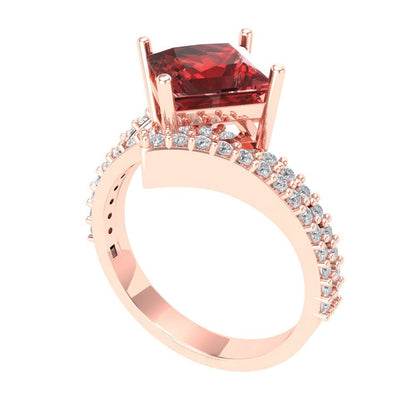 2.3075 cttw Natural Garnet Solitaire with Zirconia Simulated Diamond Accents Engagement Ring - Solid Rose Gold (VVS1, Princess Cut,7.0mm)