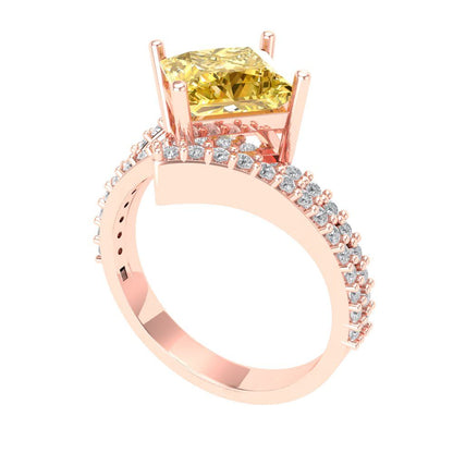 2.3075 cttw Zirconia Simulated Yellow Diamond Solitaire with Zirconia Simulated Diamond Accents Engagement Ring - Solid Rose Gold (VVS1, Princess Cut,7.0mm)