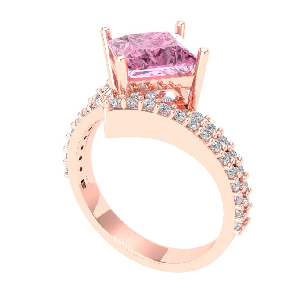 2.3075 cttw Zirconia Simulated Pink Diamond Solitaire with Zirconia Simulated Diamond Accents Engagement Ring - Solid Rose Gold (VVS1, Princess Cut,7.0mm)