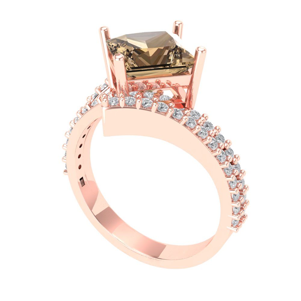2.3075 cttw Zirconia Simulated Champagne Diamond Solitaire with Zirconia Simulated Diamond Accents Engagement Ring - Solid Rose Gold (VVS1, Princess Cut,7.0mm)