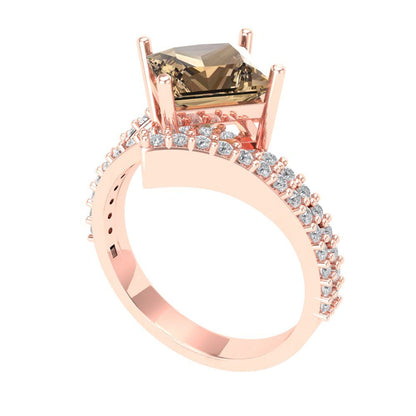 2.3075 cttw Zirconia Simulated Champagne Diamond Solitaire with Zirconia Simulated Diamond Accents Engagement Ring - Solid Rose Gold (VVS1, Princess Cut,7.0mm)