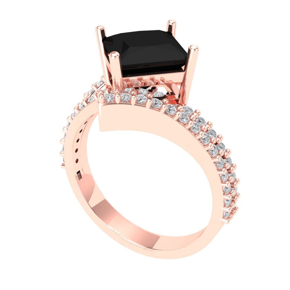 2.3075 cttw Natural Onyx Solitaire with Zirconia Simulated Diamond Accents Engagement Ring - Solid Rose Gold (VVS1, Princess Cut,7.0mm)