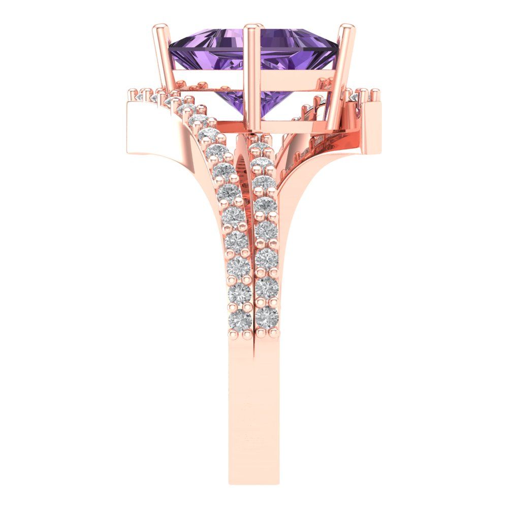2.3075 cttw Simulated Alexandrite Solitaire with Zirconia Simulated Diamond Accents Engagement Ring - Solid Rose Gold (VVS1, Princess Cut,7.0mm)
