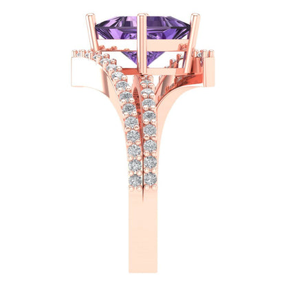 2.3075 cttw Simulated Alexandrite Solitaire with Zirconia Simulated Diamond Accents Engagement Ring - Solid Rose Gold (VVS1, Princess Cut,7.0mm)