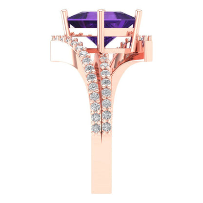 2.3075 cttw Natural Amethyst Solitaire with Zirconia Simulated Diamond Accents Engagement Ring - Solid Rose Gold (VVS1, Princess Cut,7.0mm)