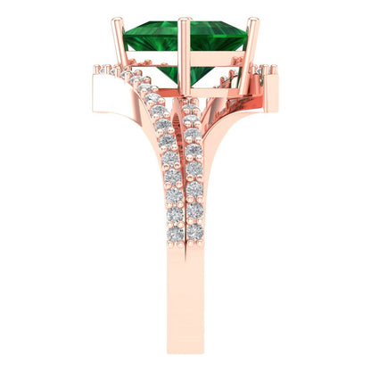 2.3075 cttw Simulated Emerald Solitaire with Zirconia Simulated Diamond Accents Engagement Ring - Solid Rose Gold (VVS1, Princess Cut,7.0mm)