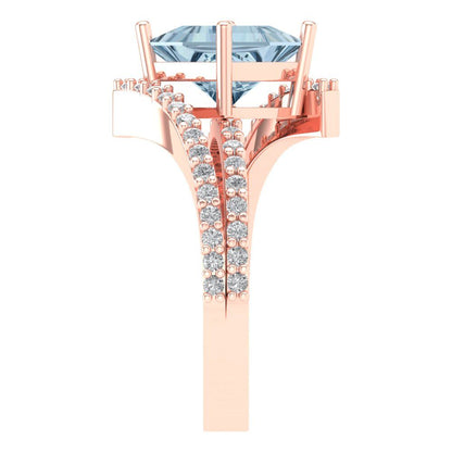 2.3075 cttw Natural Aquamarine Solitaire with Zirconia Simulated Diamond Accents Engagement Ring - Solid Rose Gold (VVS1, Princess Cut,7.0mm)