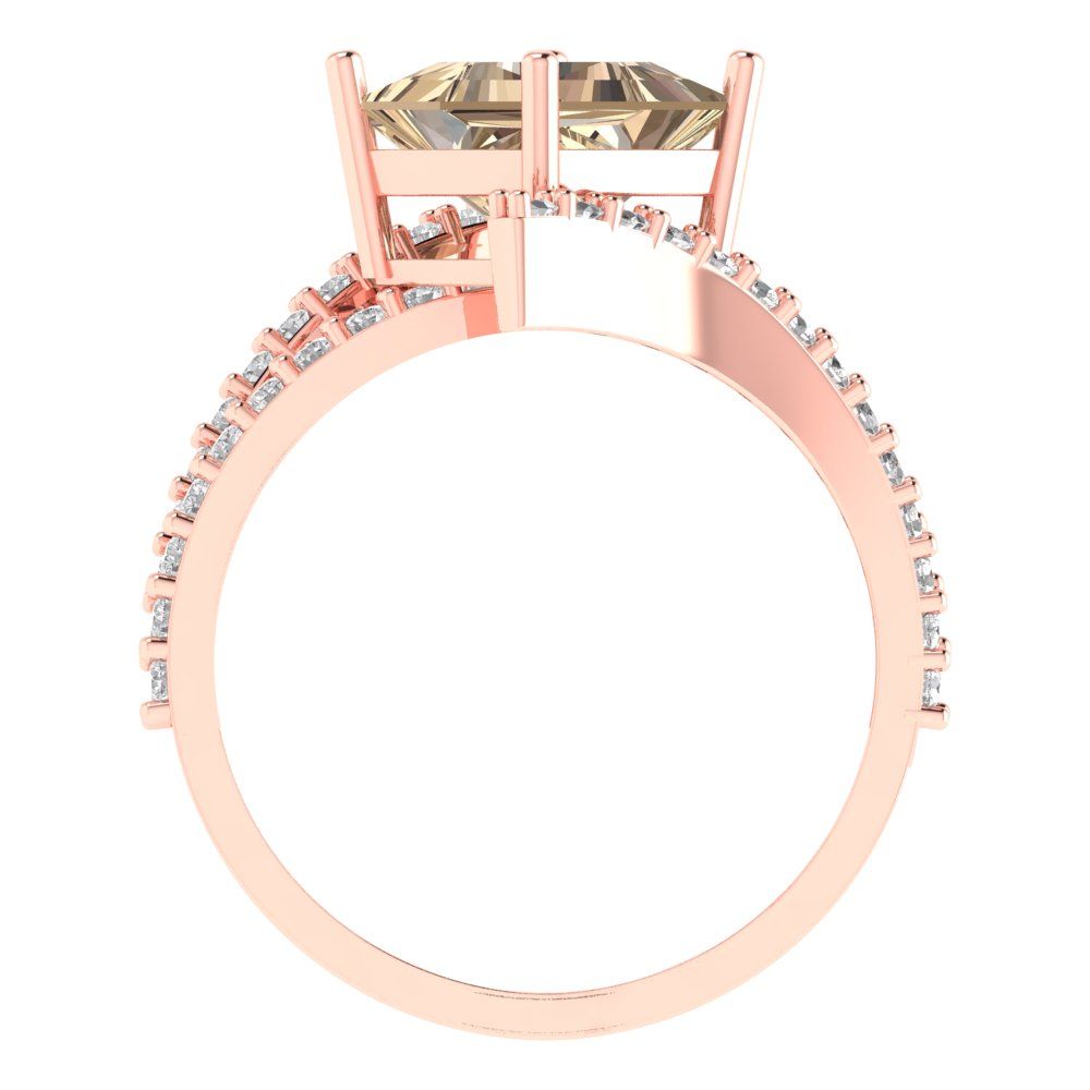 2.3075 cttw Yellow Moissanite Solitaire with Zirconia Simulated Diamond Accents Engagement Ring - Solid Rose Gold (VVS1, Princess Cut,7.0mm)