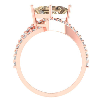 2.3075 cttw Yellow Moissanite Solitaire with Zirconia Simulated Diamond Accents Engagement Ring - Solid Rose Gold (VVS1, Princess Cut,7.0mm)