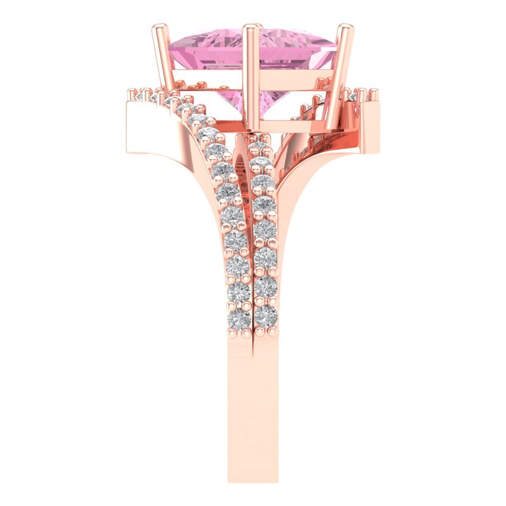2.3075 cttw Zirconia Simulated Pink Diamond Solitaire with Zirconia Simulated Diamond Accents Engagement Ring - Solid Rose Gold (VVS1, Princess Cut,7.0mm)