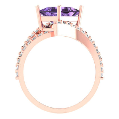 2.3075 cttw Simulated Alexandrite Solitaire with Zirconia Simulated Diamond Accents Engagement Ring - Solid Rose Gold (VVS1, Princess Cut,7.0mm)