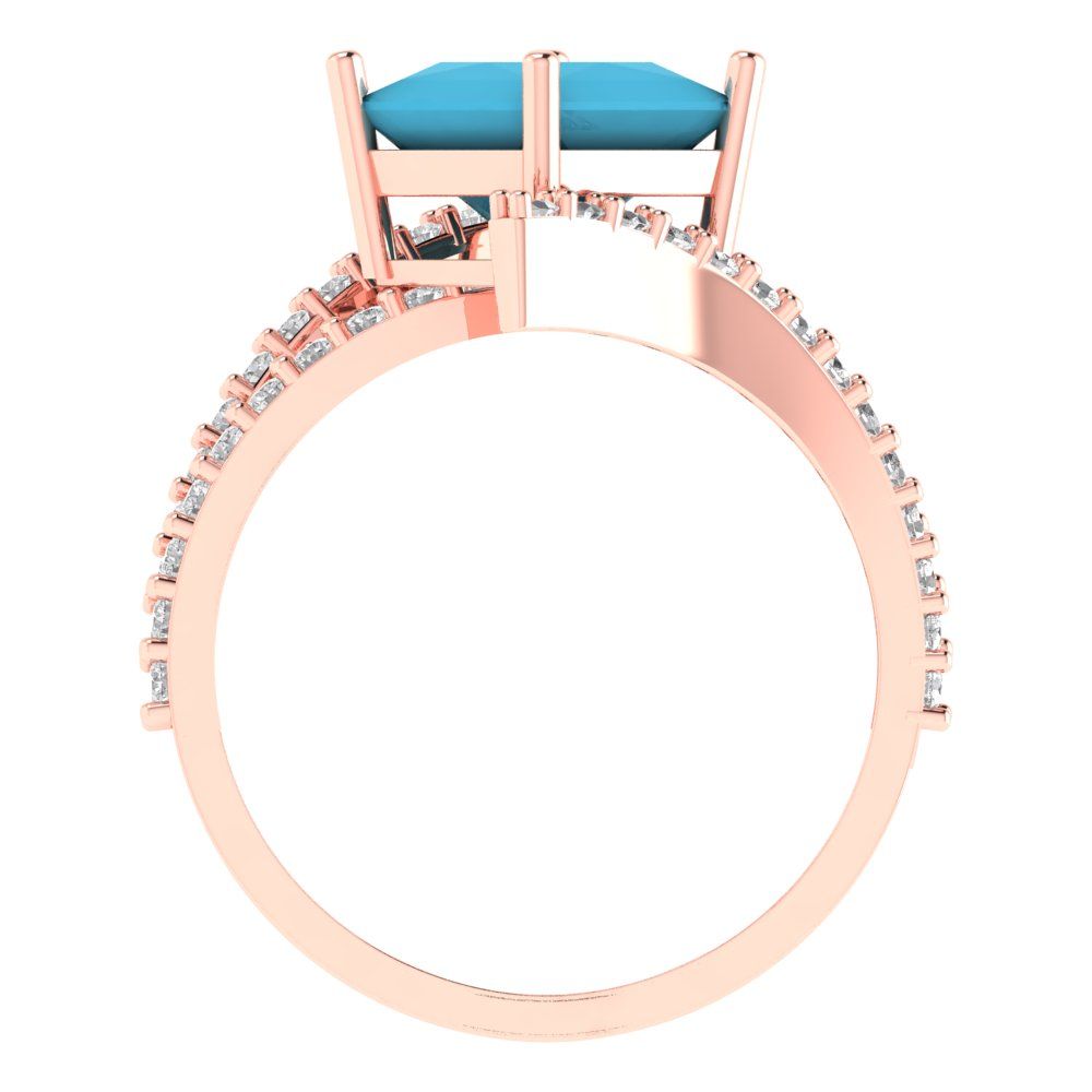 2.3075 cttw Simulated Turquoise Solitaire with Zirconia Simulated Diamond Accents Engagement Ring - Solid Rose Gold (VVS1, Princess Cut,7.0mm)