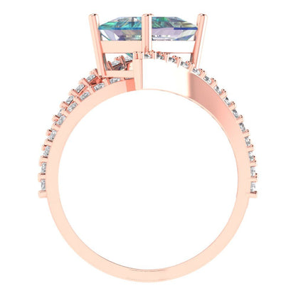 2.3075 cttw Blue Moissanite Solitaire with Zirconia Simulated Diamond Accents Engagement Ring - Solid Rose Gold (VVS1, Princess Cut,7.0mm)