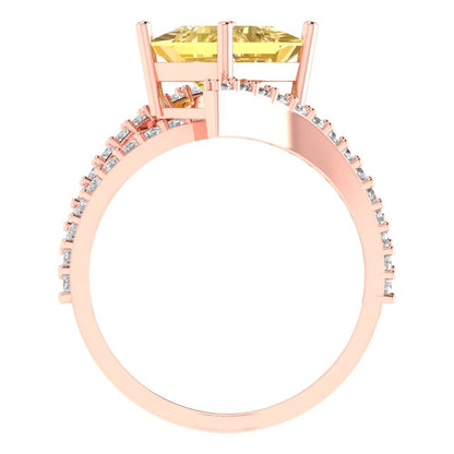 2.3075 cttw Natural Citrine Solitaire with Zirconia Simulated Diamond Accents Engagement Ring - Solid Rose Gold (VVS1, Princess Cut,7.0mm)