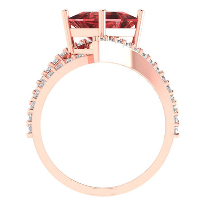 2.3075 cttw Natural Garnet Solitaire with Zirconia Simulated Diamond Accents Engagement Ring - Solid Rose Gold (VVS1, Princess Cut,7.0mm)