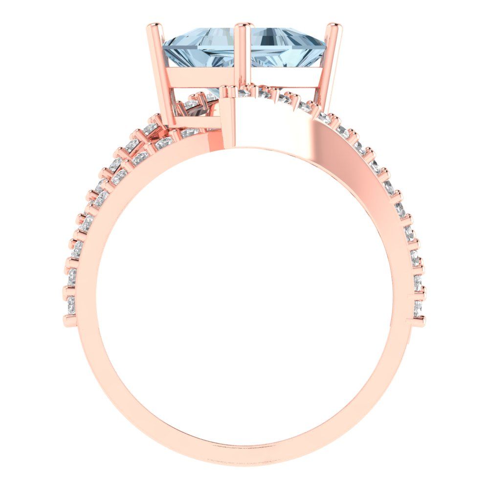 2.3075 cttw Natural Sky Blue Topaz Solitaire with Zirconia Simulated Diamond Accents Engagement Ring - Solid Rose Gold (VVS1, Princess Cut,7.0mm)