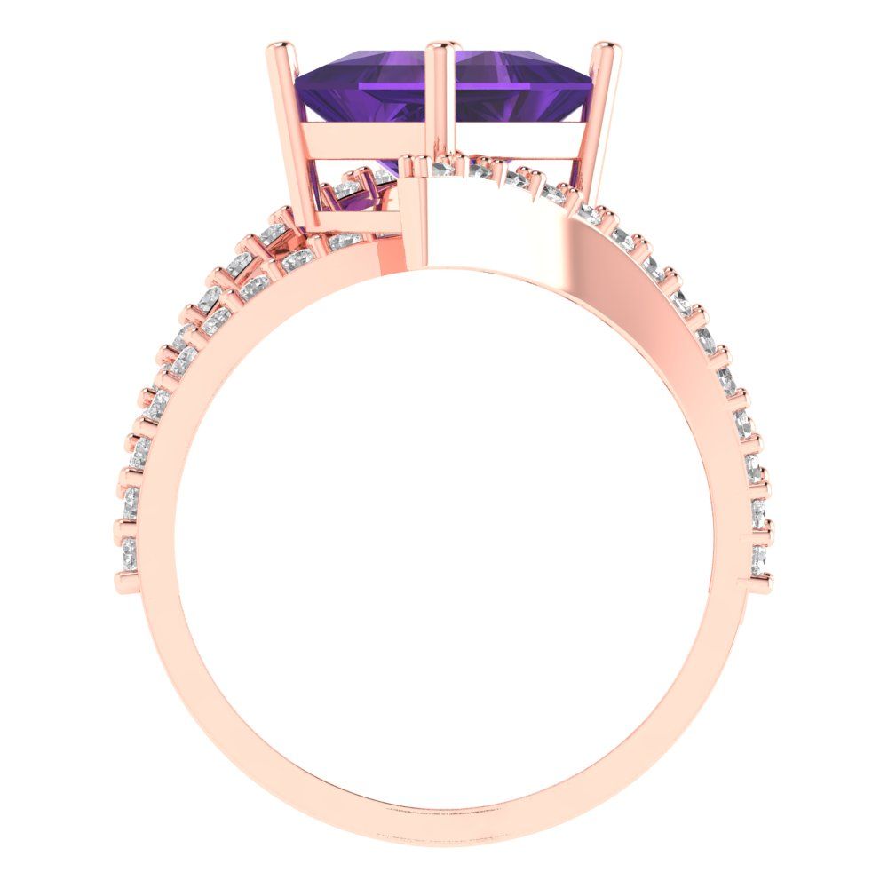 2.3075 cttw Natural Amethyst Solitaire with Zirconia Simulated Diamond Accents Engagement Ring - Solid Rose Gold (VVS1, Princess Cut,7.0mm)