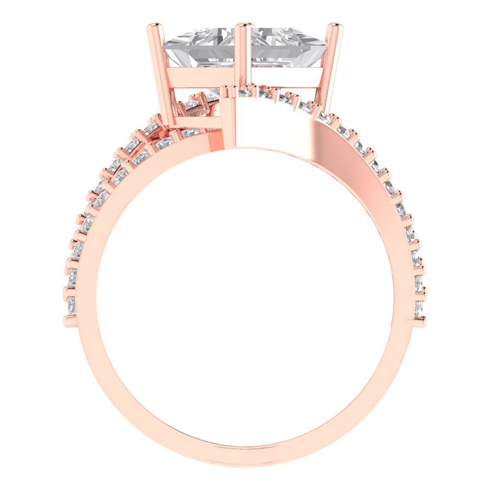2.3075 cttw White Sapphire Solitaire with Zirconia Simulated Diamond Accents Engagement Ring - Solid Rose Gold (VVS1, Princess Cut,7.0mm)