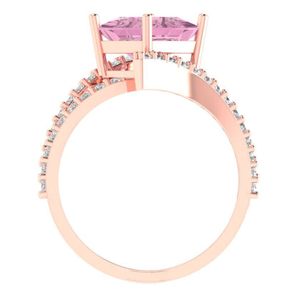 2.3075 cttw Zirconia Simulated Pink Diamond Solitaire with Zirconia Simulated Diamond Accents Engagement Ring - Solid Rose Gold (VVS1, Princess Cut,7.0mm)