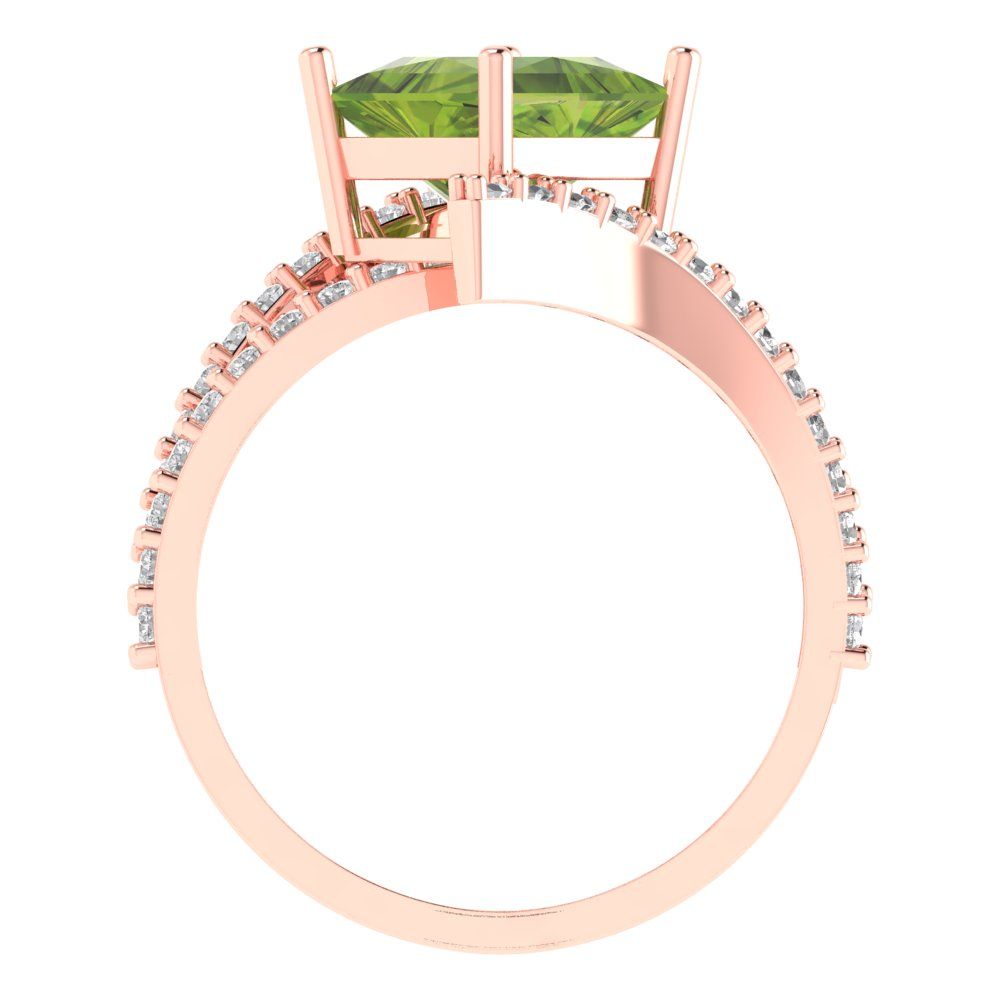 2.3075 cttw Natural Peridot Solitaire with Zirconia Simulated Diamond Accents Engagement Ring - Solid Rose Gold (VVS1, Princess Cut,7.0mm)