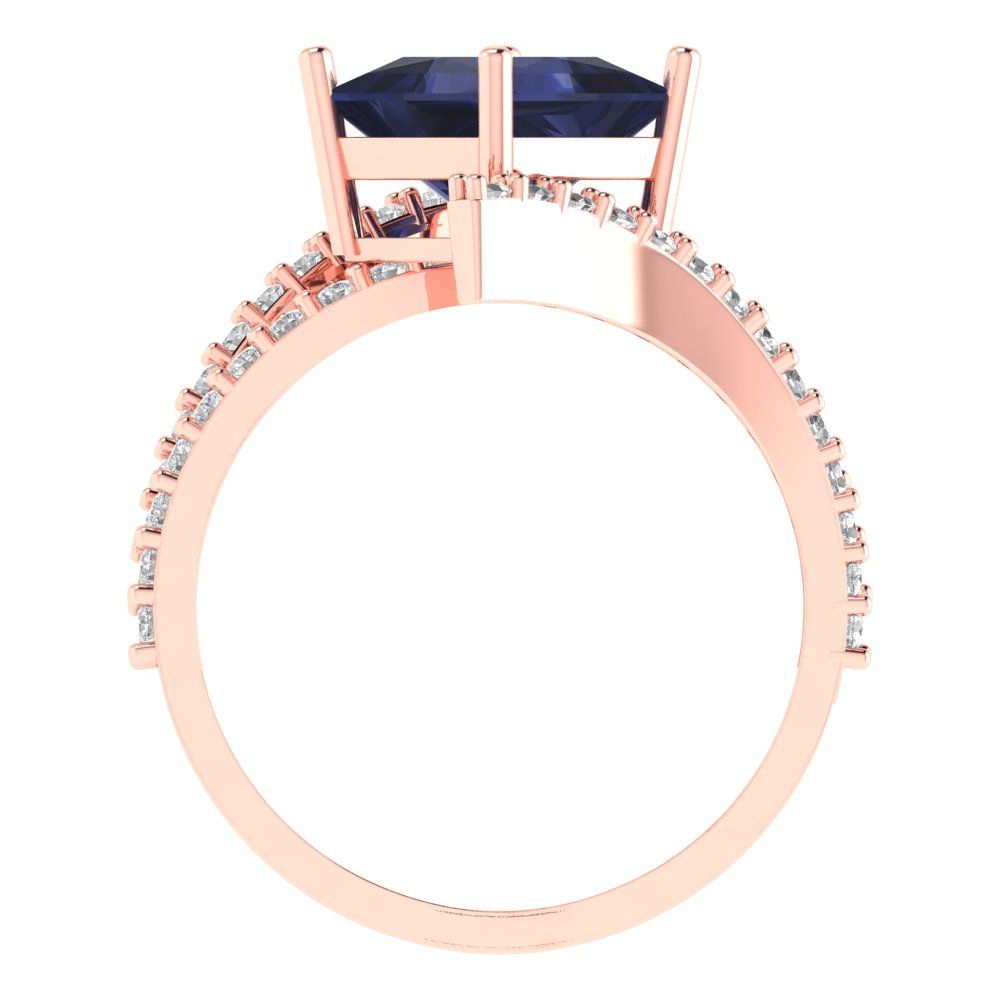2.3075 cttw Simulated Blue Sapphire Solitaire with Zirconia Simulated Diamond Accents Engagement Ring - Solid Rose Gold (VVS1, Princess Cut,7.0mm)