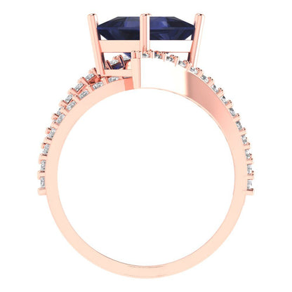 2.3075 cttw Simulated Blue Sapphire Solitaire with Zirconia Simulated Diamond Accents Engagement Ring - Solid Rose Gold (VVS1, Princess Cut,7.0mm)