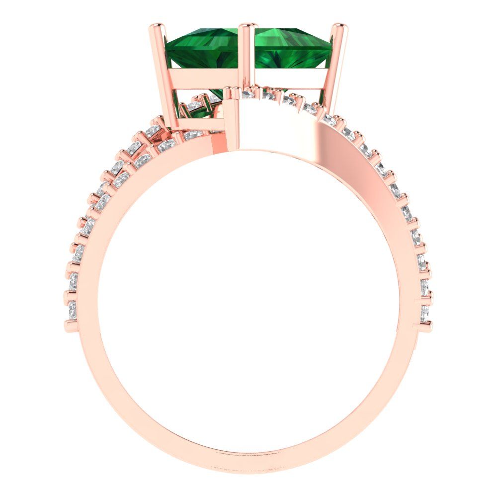 2.3075 cttw Simulated Emerald Solitaire with Zirconia Simulated Diamond Accents Engagement Ring - Solid Rose Gold (VVS1, Princess Cut,7.0mm)