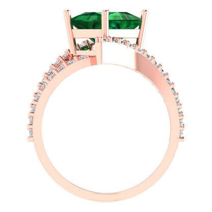 2.3075 cttw Simulated Emerald Solitaire with Zirconia Simulated Diamond Accents Engagement Ring - Solid Rose Gold (VVS1, Princess Cut,7.0mm)