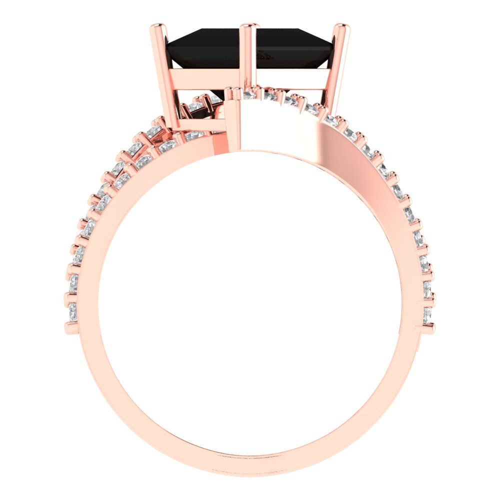 2.3075 cttw Natural Onyx Solitaire with Zirconia Simulated Diamond Accents Engagement Ring - Solid Rose Gold (VVS1, Princess Cut,7.0mm)