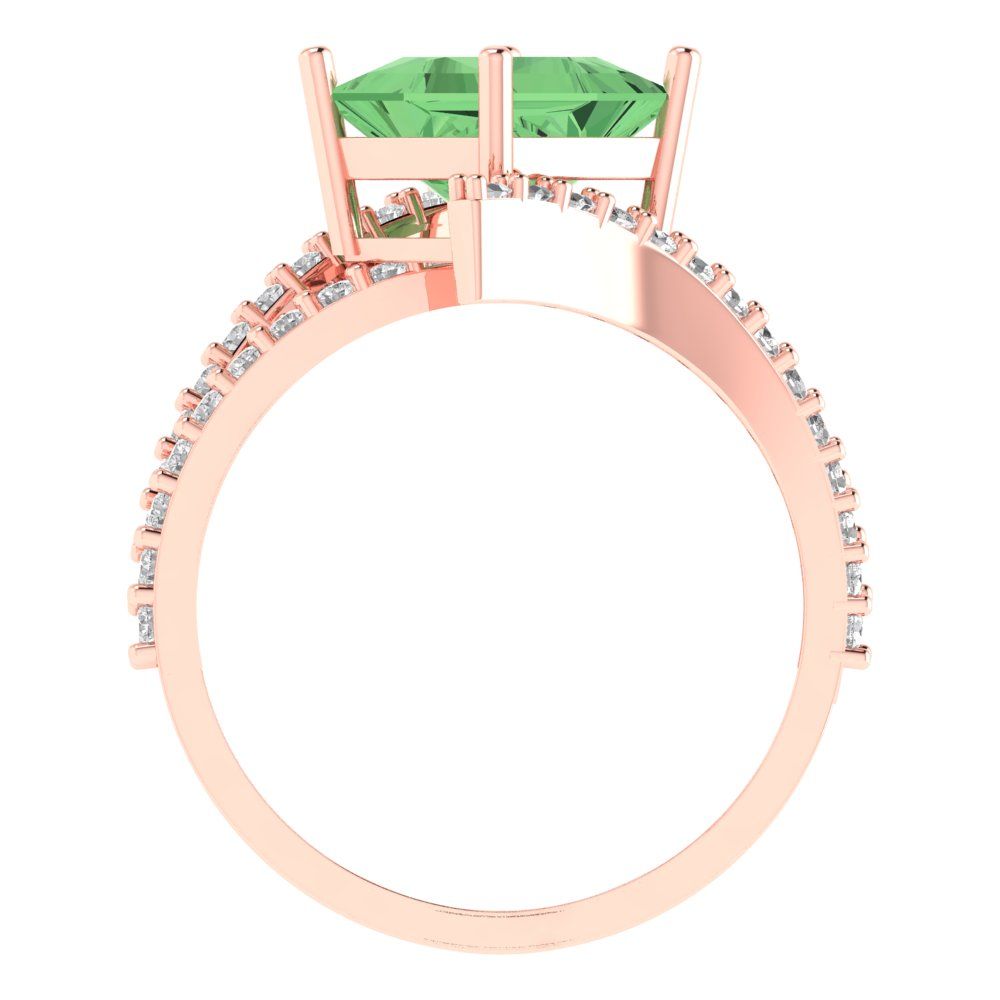 2.3075 cttw Zirconia Simulated Green Diamond Solitaire with Zirconia Simulated Diamond Accents Engagement Ring - Solid Rose Gold (VVS1, Princess Cut,7.0mm)