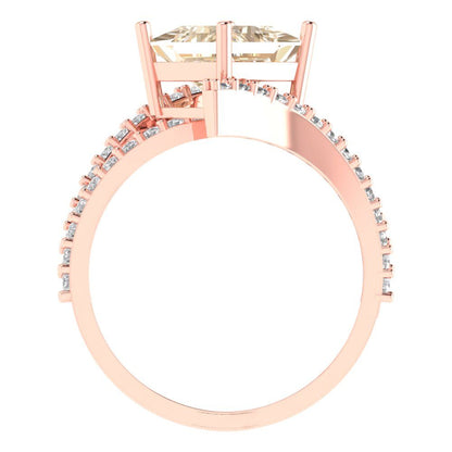 2.3075 cttw Natural Morganite Solitaire with Zirconia Simulated Diamond Accents Engagement Ring - Solid Rose Gold (VVS1, Princess Cut,7.0mm)