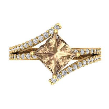 2.3075 cttw Yellow Moissanite Solitaire with Zirconia Simulated Diamond Accents Engagement Ring - Solid Yellow Gold (VVS1, Princess Cut,7.0mm)