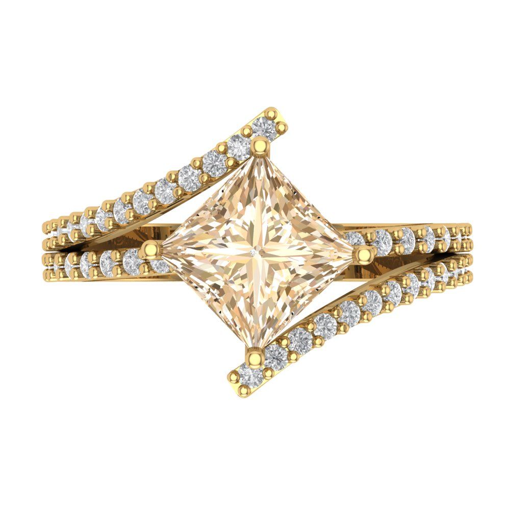 2.3075 cttw Natural Morganite Solitaire with Zirconia Simulated Diamond Accents Engagement Ring - Solid Yellow Gold (VVS1, Princess Cut,7.0mm)
