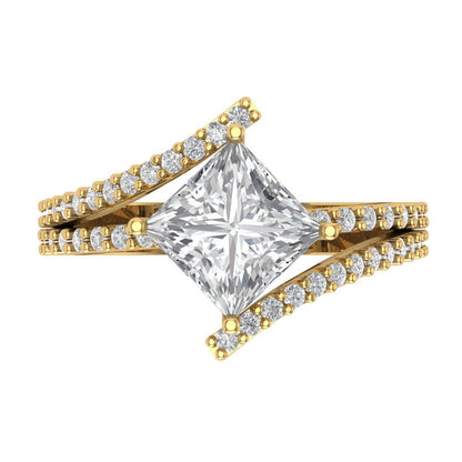2.3075 cttw Moissanite Solitaire with Zirconia Simulated Diamond Accents Engagement Ring - Solid Yellow Gold (VVS1, Princess Cut,7.0mm)