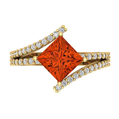 2.3075 cttw Zirconia Simulated Red Diamond Solitaire with Zirconia Simulated Diamond Accents Engagement Ring - Solid Yellow Gold (VVS1, Princess Cut,7.0mm)