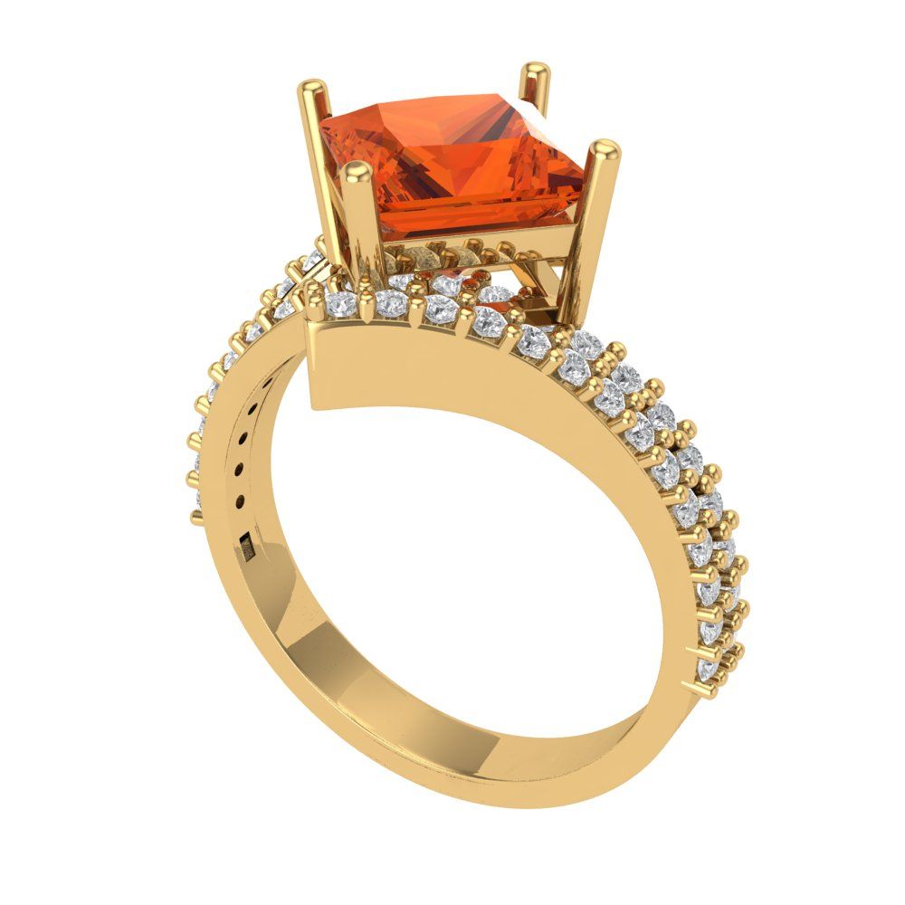 2.3075 cttw Zirconia Simulated Red Diamond Solitaire with Zirconia Simulated Diamond Accents Engagement Ring - Solid Yellow Gold (VVS1, Princess Cut,7.0mm)