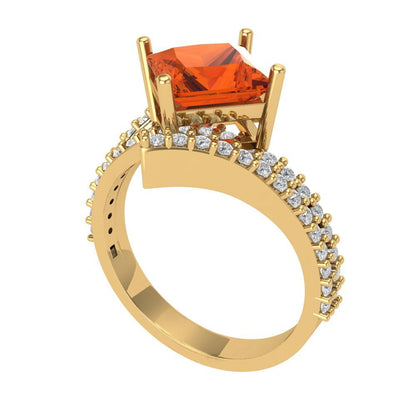 2.3075 cttw Zirconia Simulated Red Diamond Solitaire with Zirconia Simulated Diamond Accents Engagement Ring - Solid Yellow Gold (VVS1, Princess Cut,7.0mm)