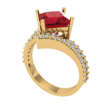 2.3075 cttw Simulated Pink Tourmaline Solitaire with Zirconia Simulated Diamond Accents Engagement Ring - Solid Yellow Gold (VVS1, Princess Cut,7.0mm)