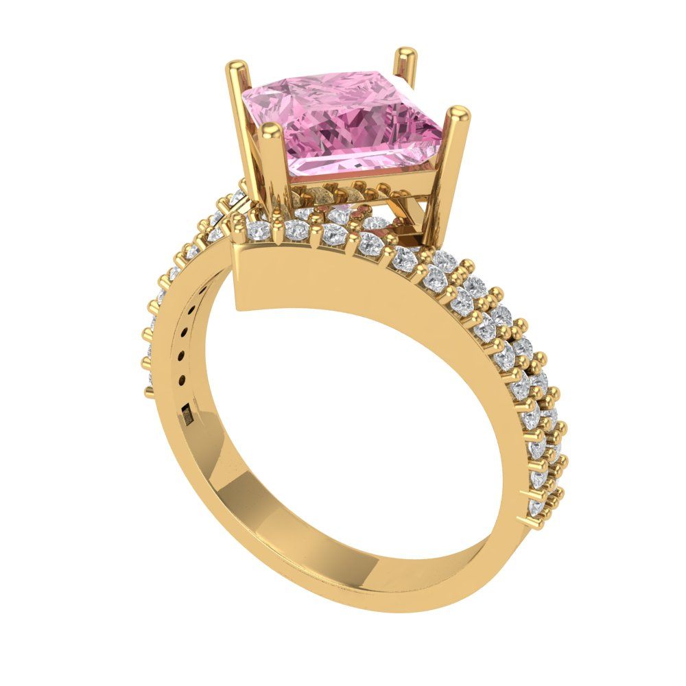 2.3075 cttw Zirconia Simulated Pink Diamond Solitaire with Zirconia Simulated Diamond Accents Engagement Ring - Solid Yellow Gold (VVS1, Princess Cut,7.0mm)