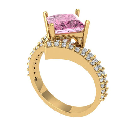 2.3075 cttw Zirconia Simulated Pink Diamond Solitaire with Zirconia Simulated Diamond Accents Engagement Ring - Solid Yellow Gold (VVS1, Princess Cut,7.0mm)