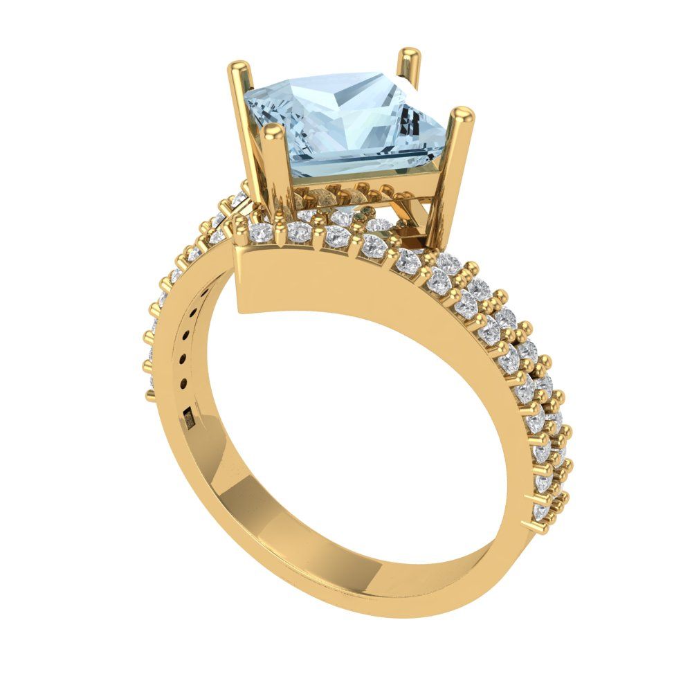 2.3075 cttw Zirconia Simulated Blue Diamond Solitaire with Zirconia Simulated Diamond Accents Engagement Ring - Solid Yellow Gold (VVS1, Princess Cut,7.0mm)
