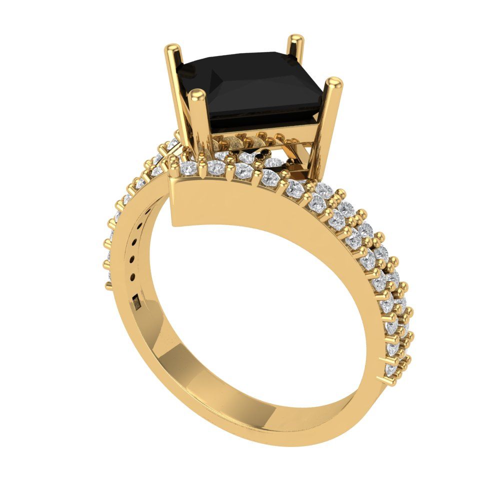 2.3075 cttw Natural Onyx Solitaire with Zirconia Simulated Diamond Accents Engagement Ring - Solid Yellow Gold (VVS1, Princess Cut,7.0mm)