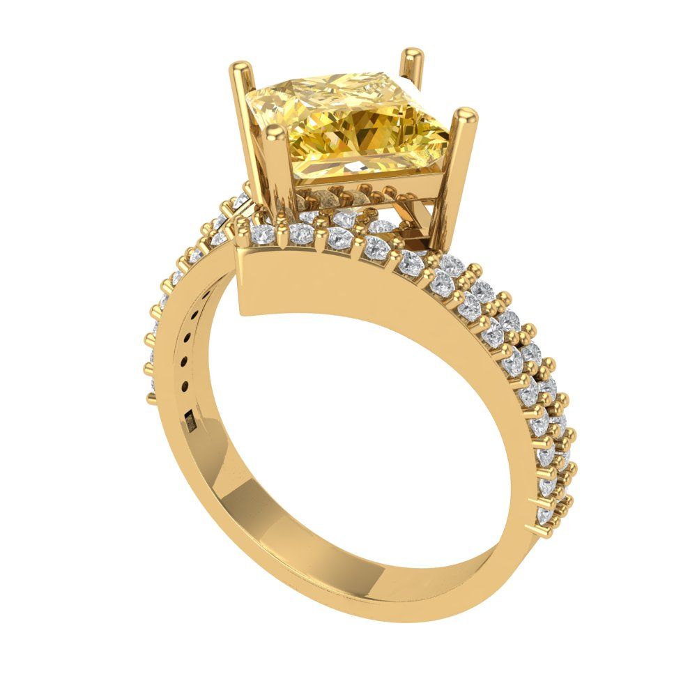 2.3075 cttw Yellow Moissanite Solitaire with Zirconia Simulated Diamond Accents Engagement Ring - Solid Yellow Gold (VVS1, Princess Cut,7.0mm)