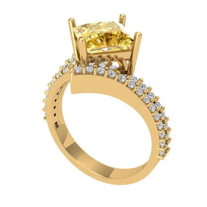 2.3075 cttw Yellow Moissanite Solitaire with Zirconia Simulated Diamond Accents Engagement Ring - Solid Yellow Gold (VVS1, Princess Cut,7.0mm)