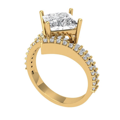 2.3075 cttw White Sapphire Solitaire with Zirconia Simulated Diamond Accents Engagement Ring - Solid Yellow Gold (VVS1, Princess Cut,7.0mm)