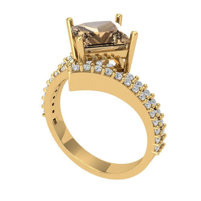2.3075 cttw Zirconia Simulated Champagne Diamond Solitaire with Zirconia Simulated Diamond Accents Engagement Ring - Solid Yellow Gold (VVS1, Princess Cut,7.0mm)