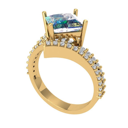 2.3075 cttw Blue Moissanite Solitaire with Zirconia Simulated Diamond Accents Engagement Ring - Solid Yellow Gold (VVS1, Princess Cut,7.0mm)