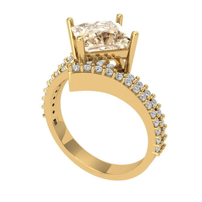 2.3075 cttw Natural Morganite Solitaire with Zirconia Simulated Diamond Accents Engagement Ring - Solid Yellow Gold (VVS1, Princess Cut,7.0mm)